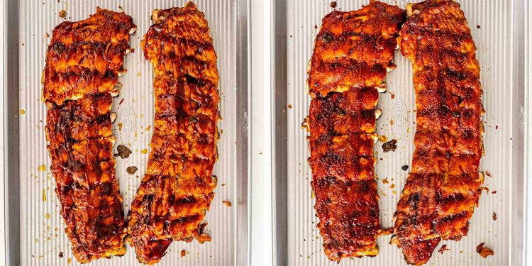 instant pot bbq ribs before and after broiling pictures.