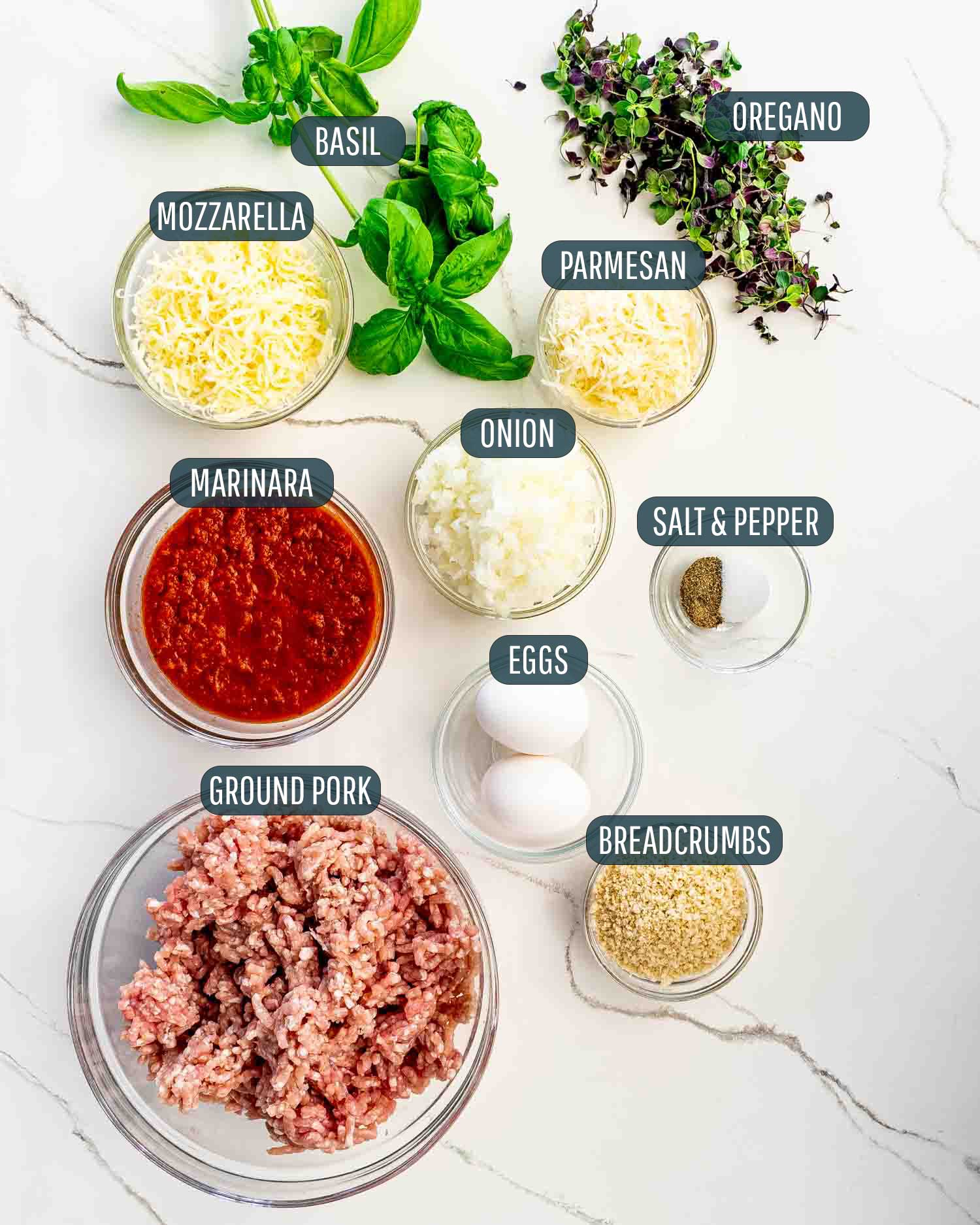 ingredients needed to make meatball parmesan.
