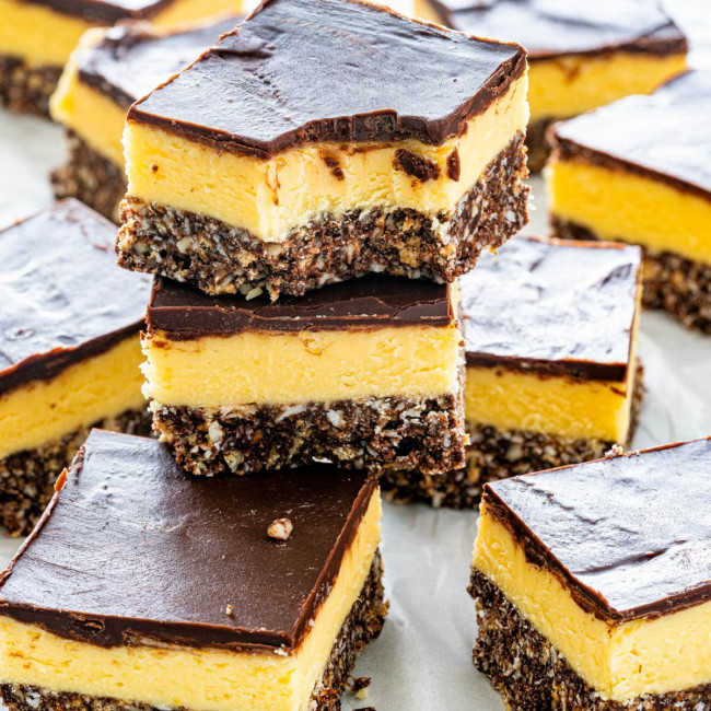 nanaimo bars with a bite taken out of one