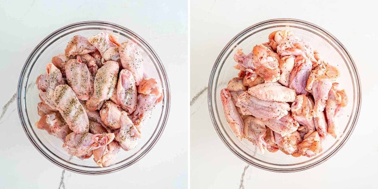process shots showing how to make air fryer chicken wings.