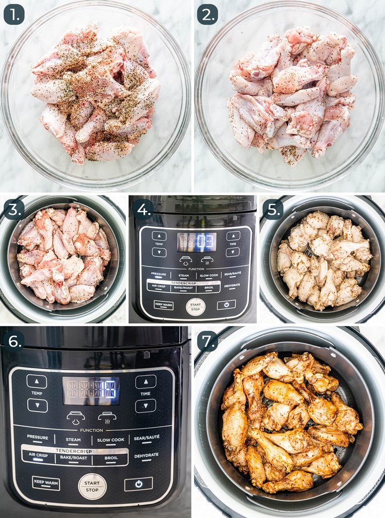 process shots showing how to make chicken wings in the air fryer