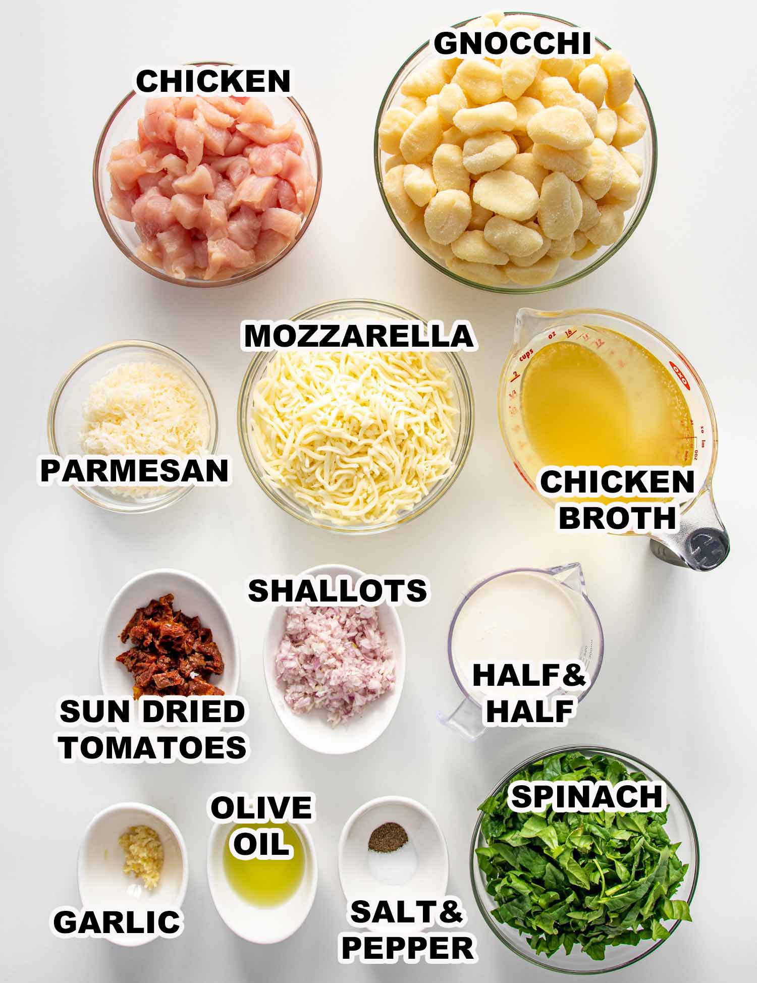 ingredients needed to make one pot chicken florentine gnocchi.