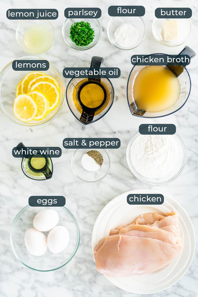 overhead shot of ingredients needed to make chicken francese