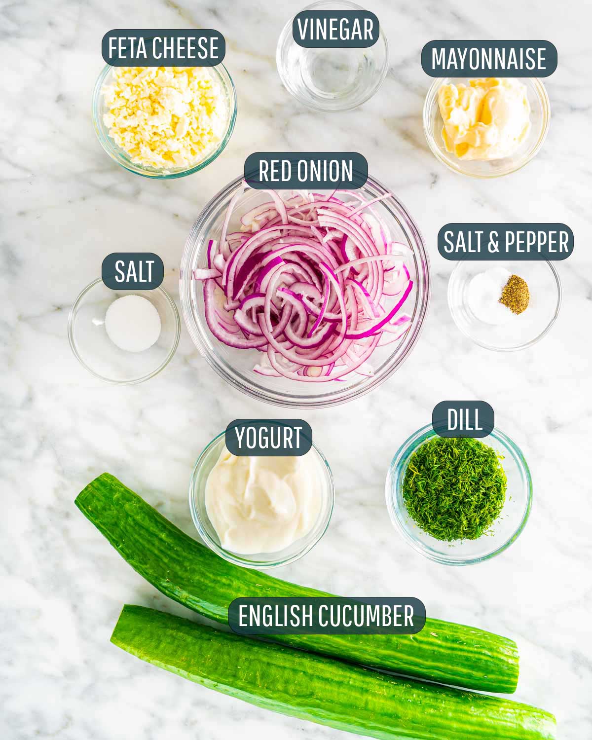 ingredients needed to make creamy cucumber salad.