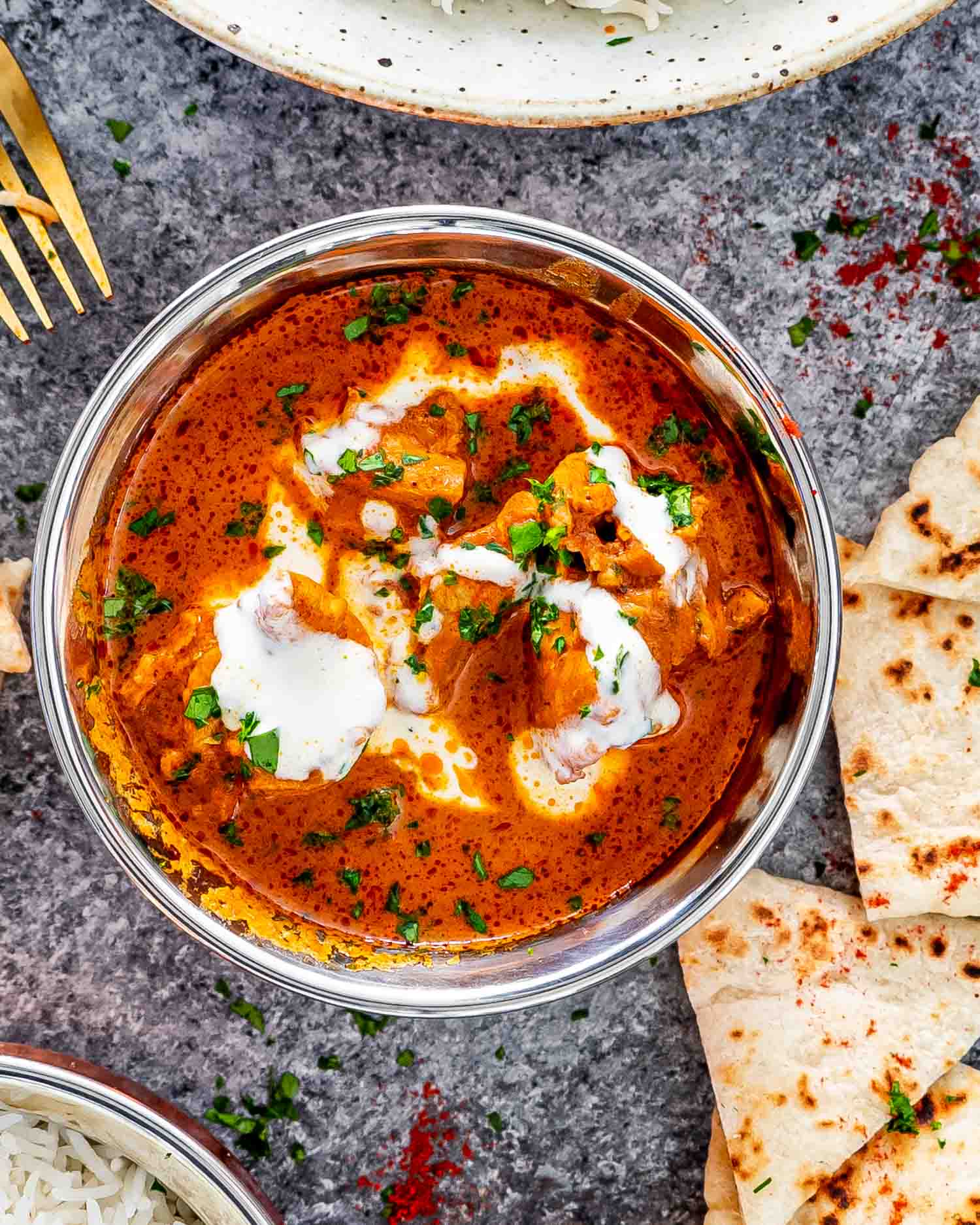 butter chicken made in the instant pot in a indian bowl.