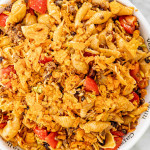 freshly made taco pasta salad in a large bowl.