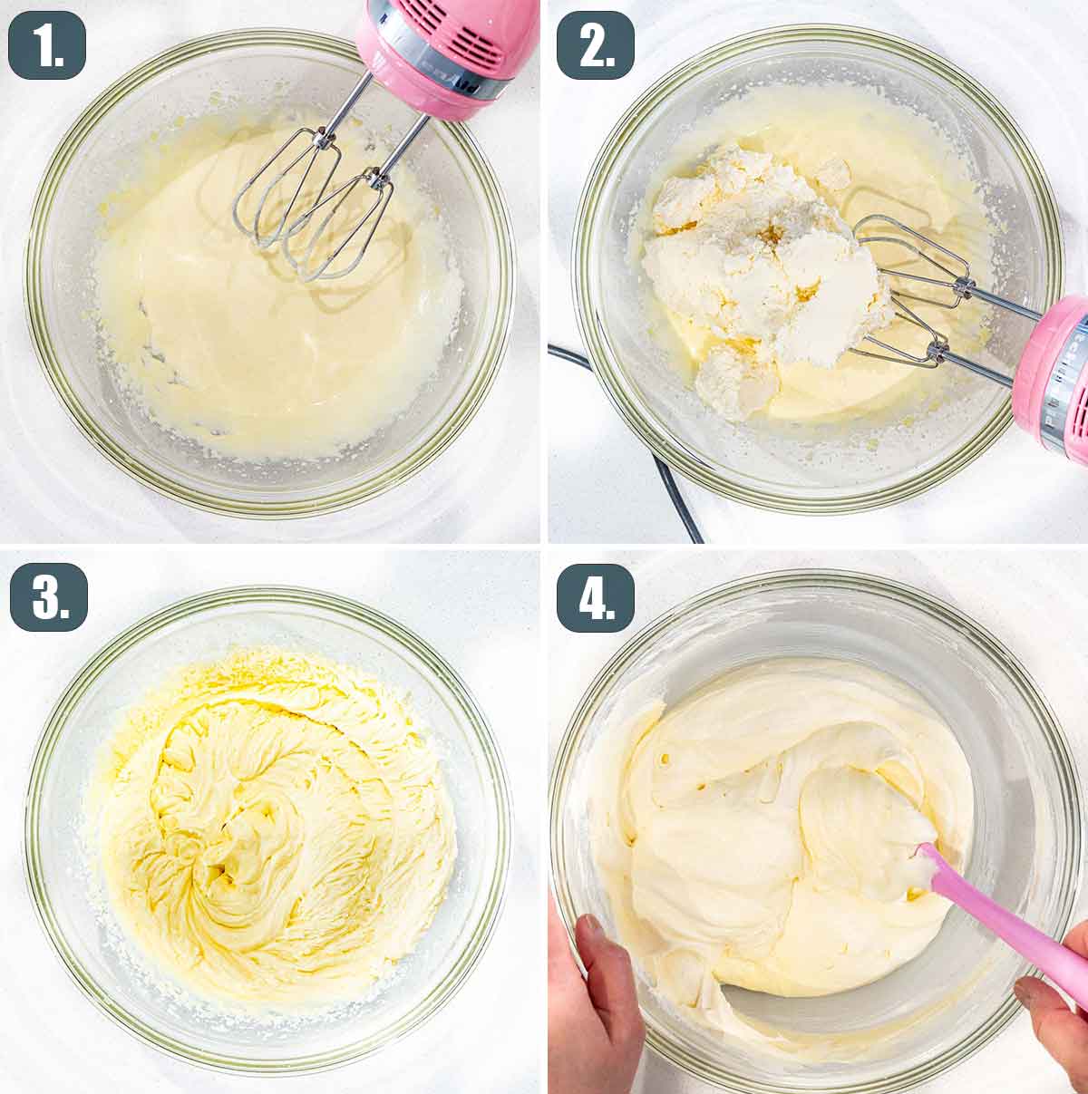 process shots showing how to make the cream for tiramisu.