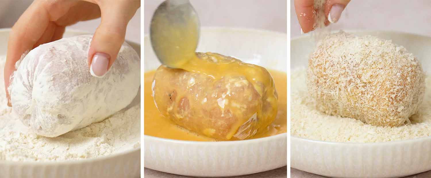 process shots showing how to make chicken kiev.