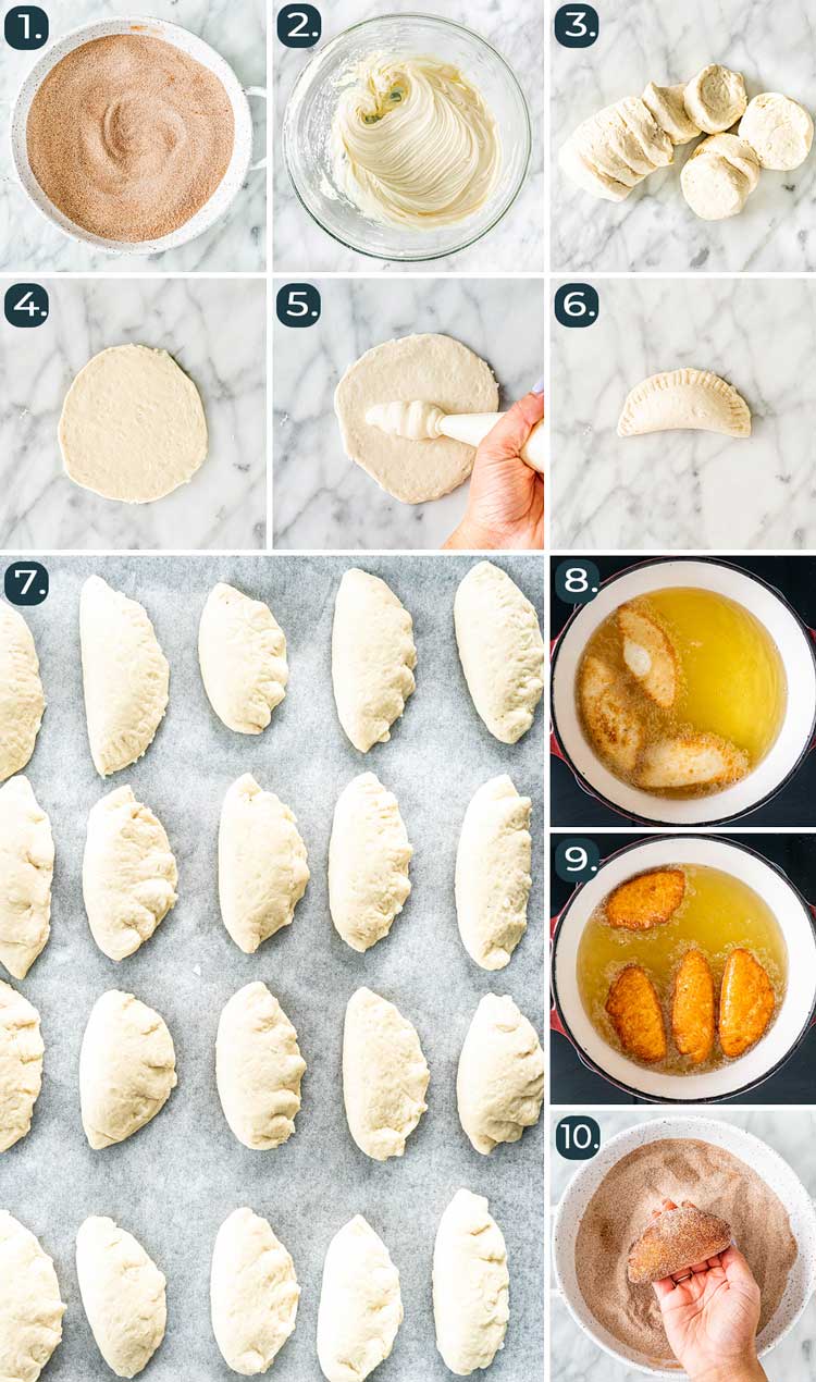 process shots showing how to make Cinnamon Cream Cheese Pockets
