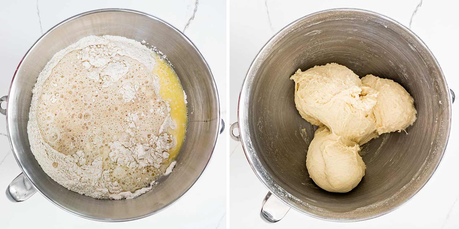 process shots showing how to make dough for crescent rolls.