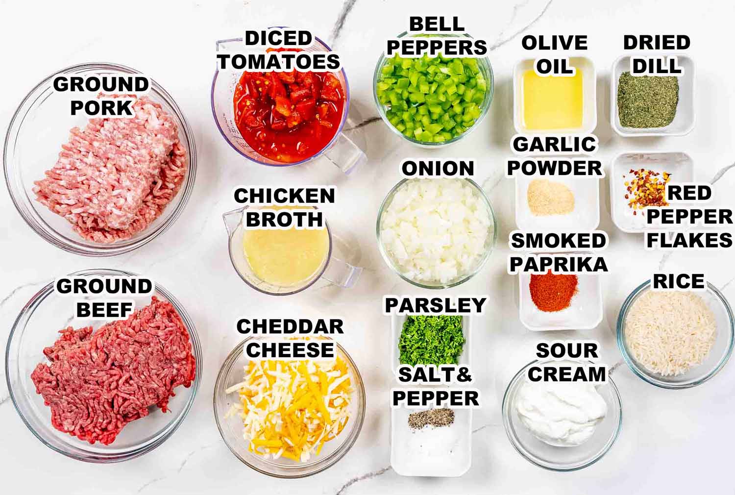 ingredients needed to make deconstructed stuffed pepper casserole.