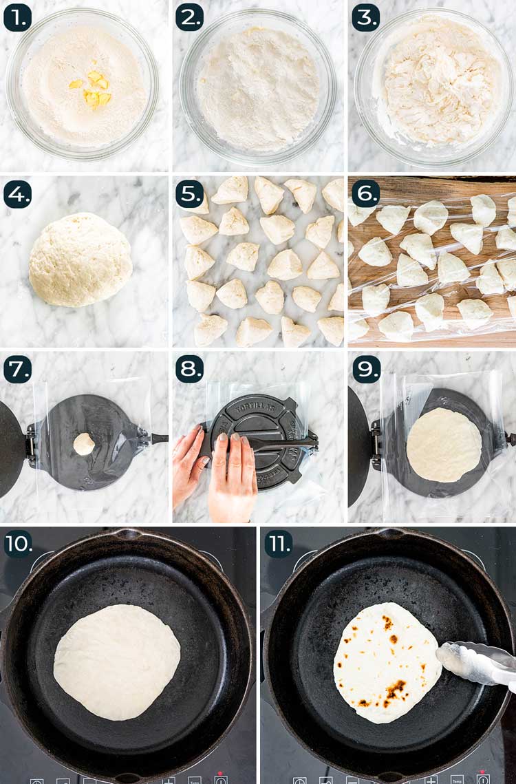 process shots showing how to make flour tortillas