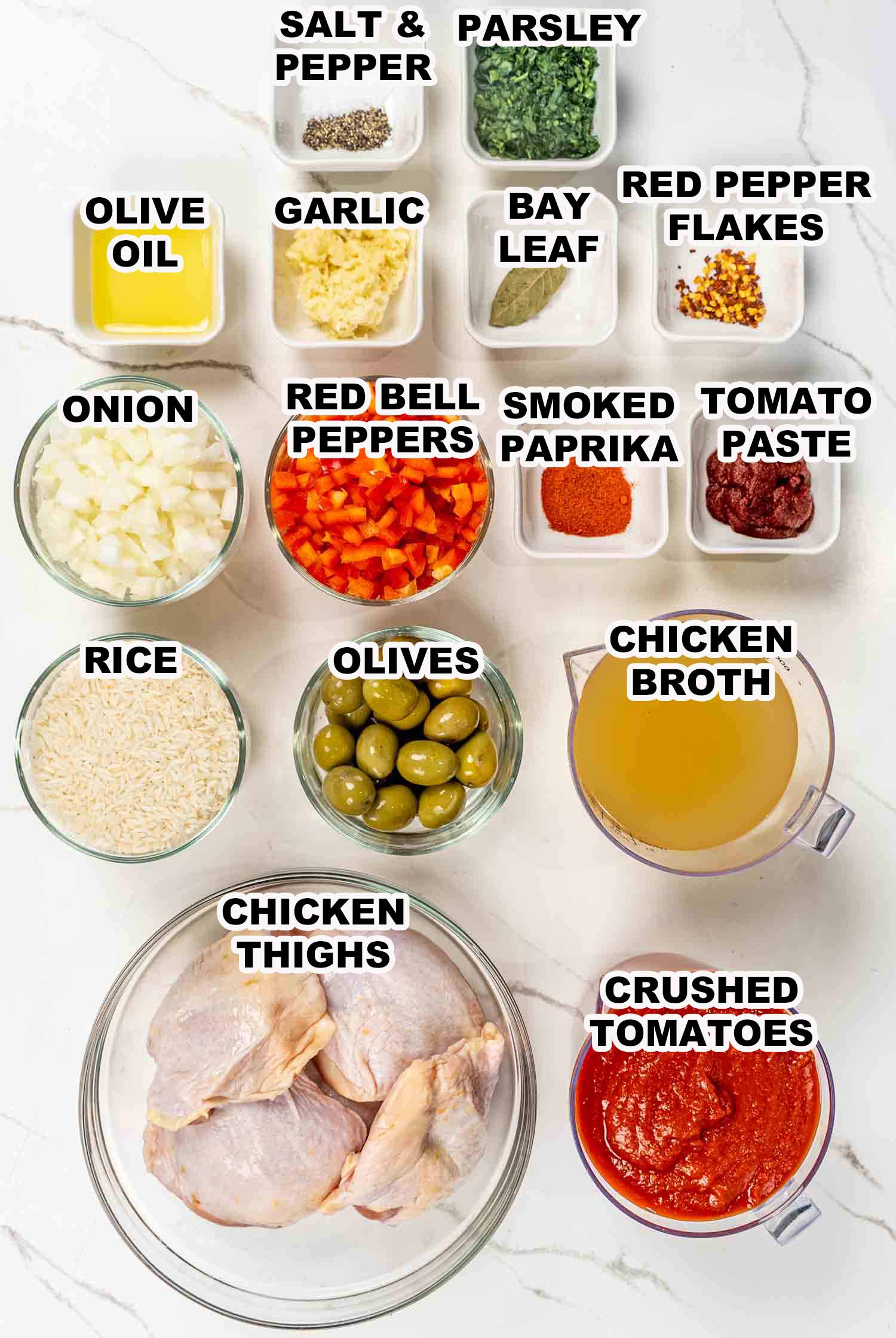 ingredients needed to make one pot spanish chicken and rice.