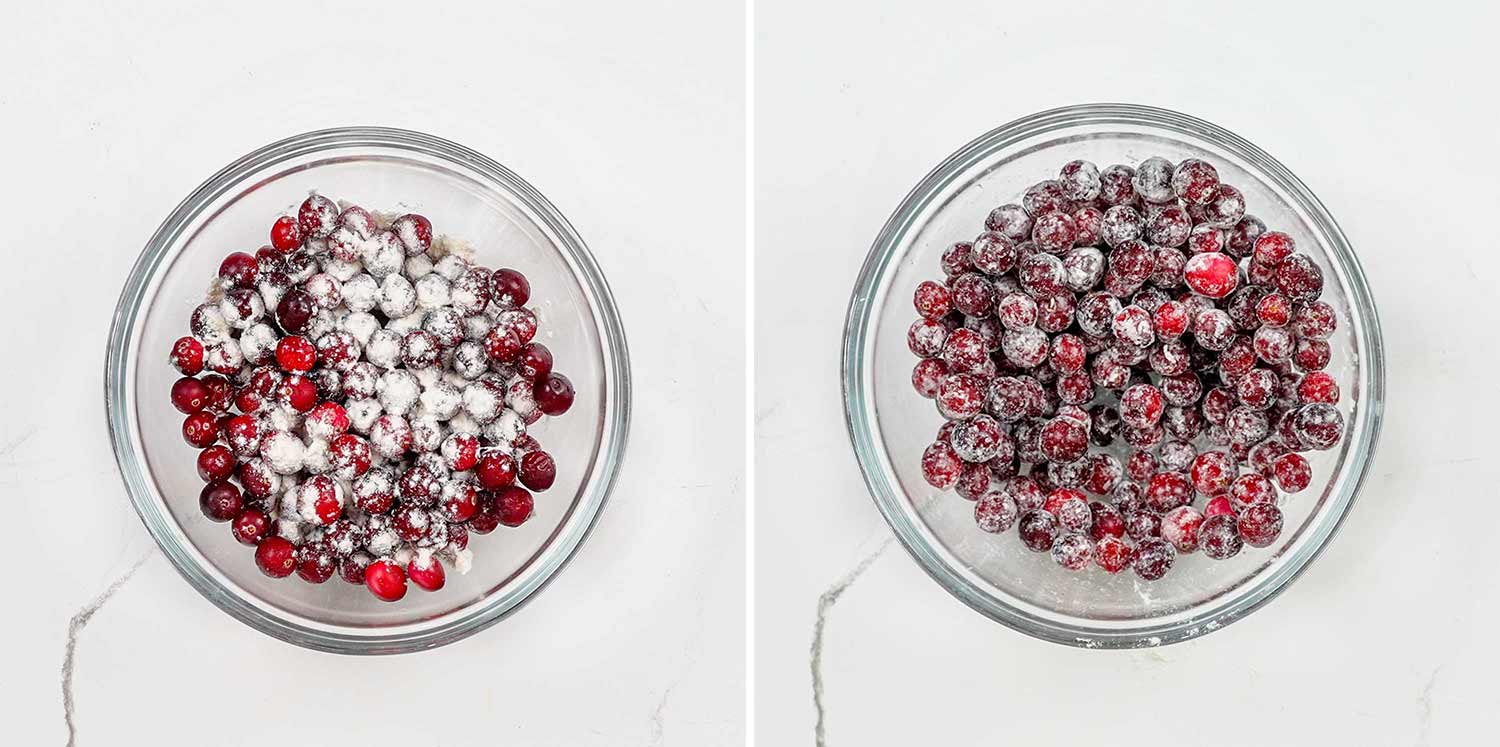 process shots showing how to make cranberry orange bread.