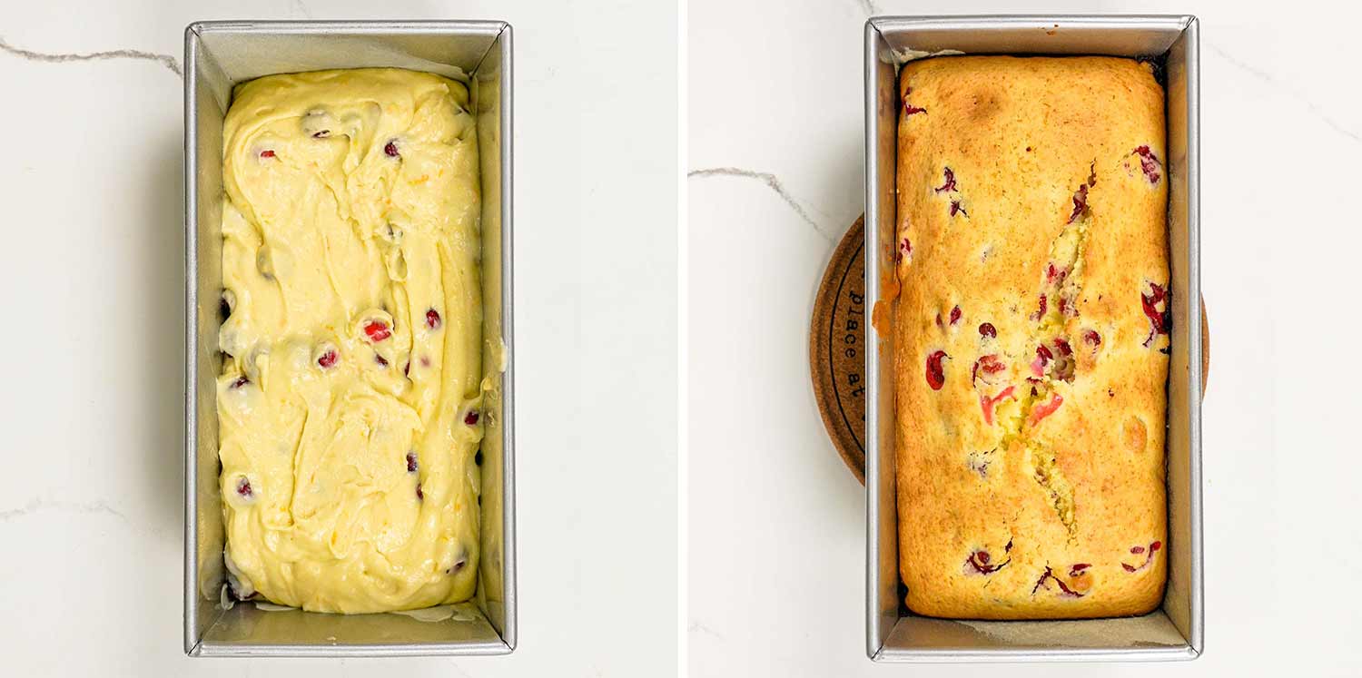 process shots showing how to make cranberry orange bread.