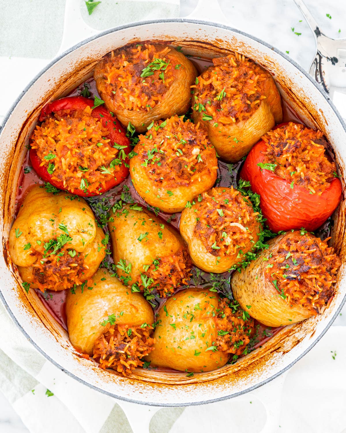 stuffed peppers in a dutch oven