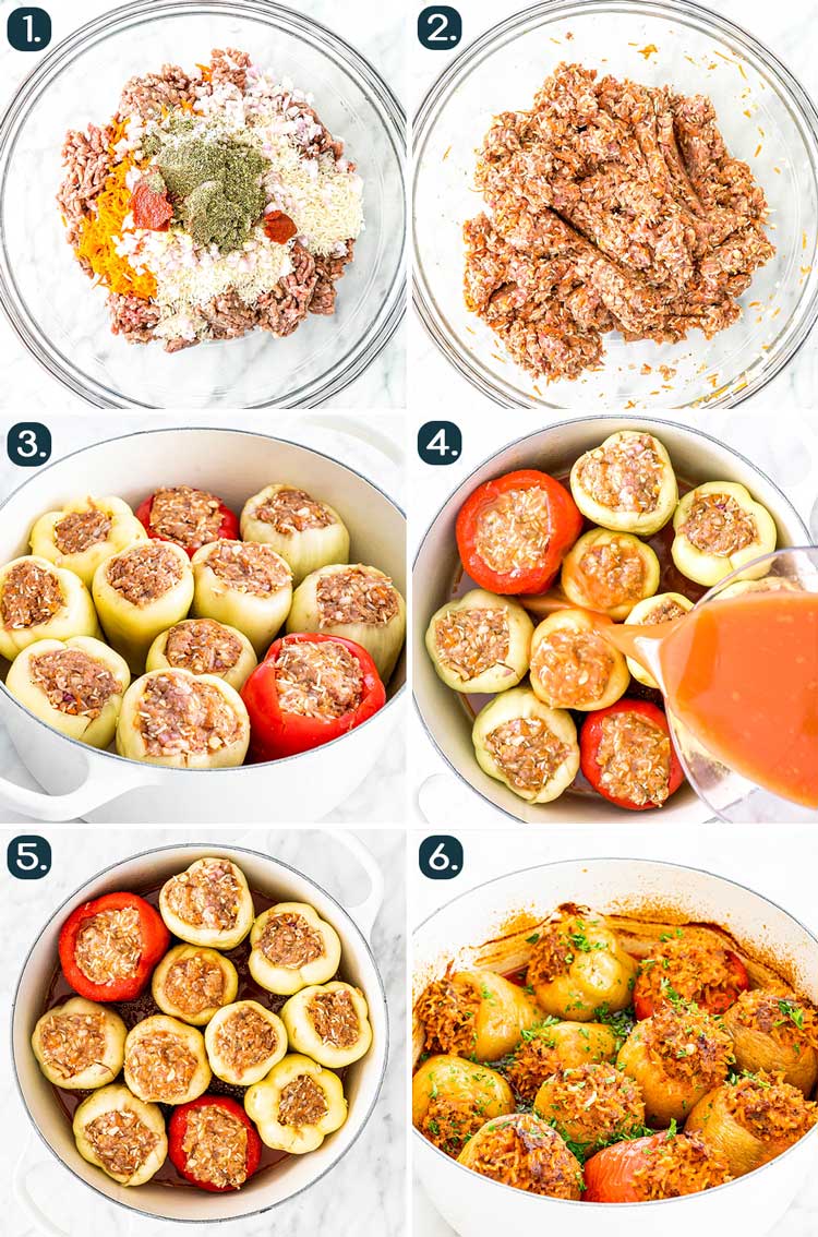 process shots showing how to make italian stuffed peppers
