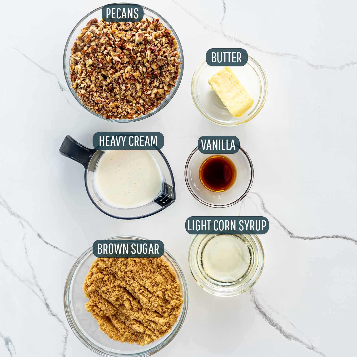ingredients needed for pecan pie layer for pecan pie cheesecake bars.