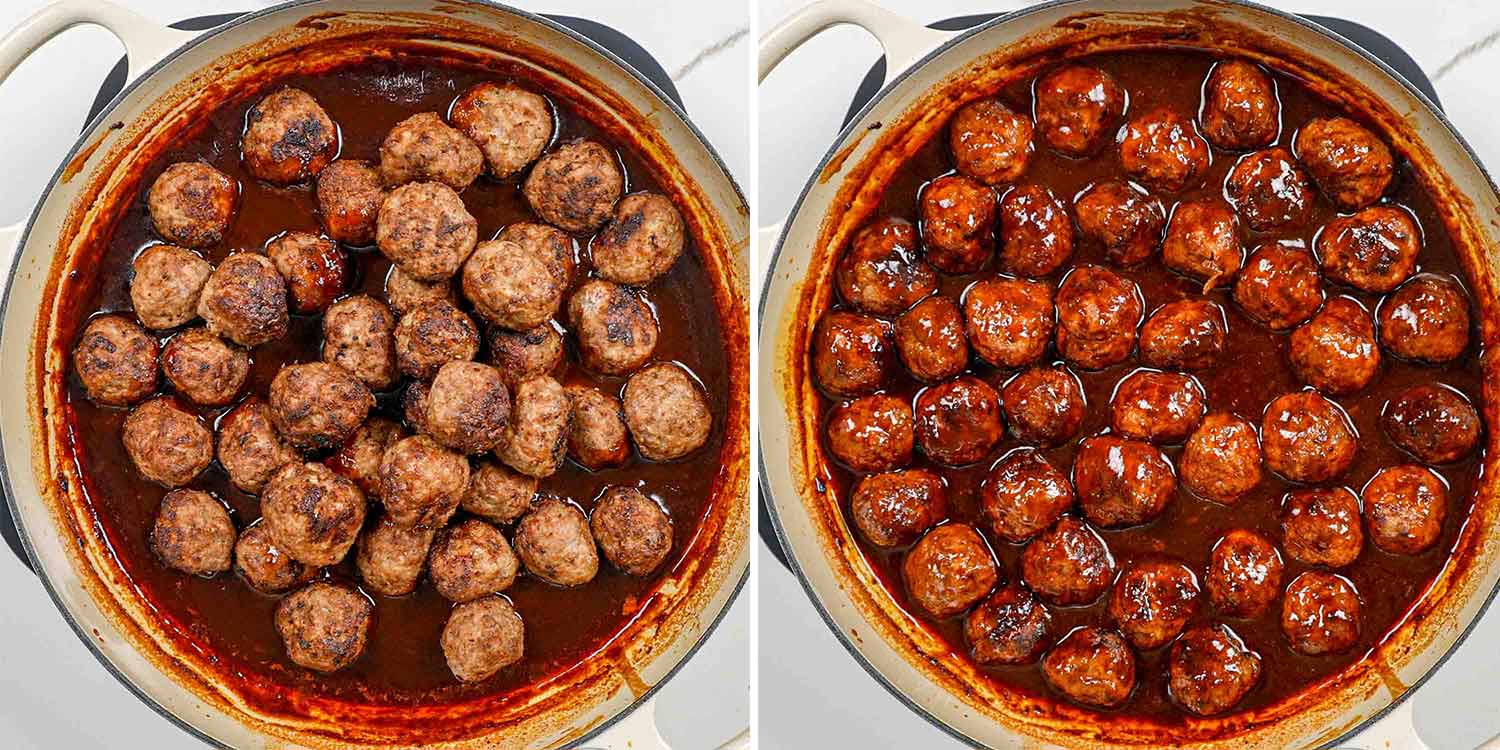 process shots showing how to make stout meatballs.