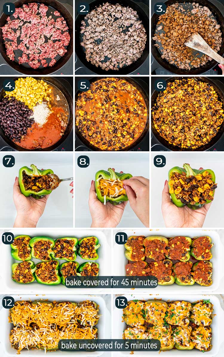 process shots showing how to make Tex Mex Stuffed Peppers