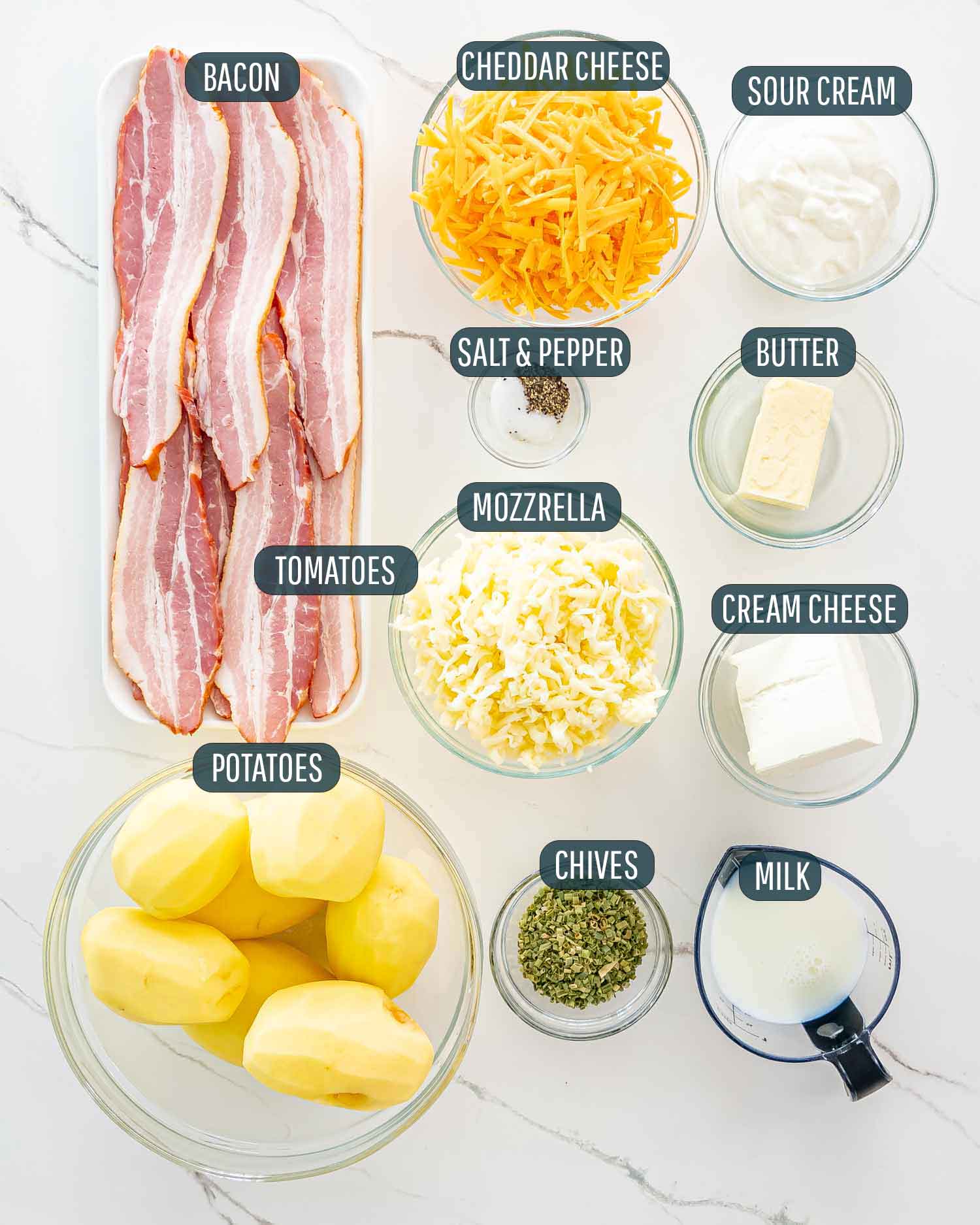 ingredients needed to make cheesy mashed potatoes.