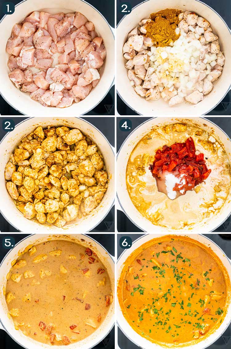process shots showing how to make Coconut Chicken Curry