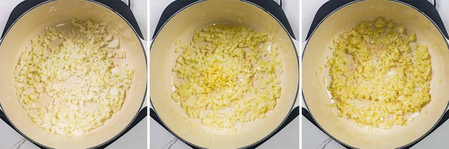 process shots showing how to make creamy potato soup.