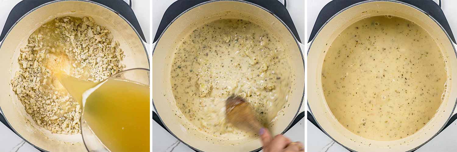 process shots showing how to make creamy potato soup.