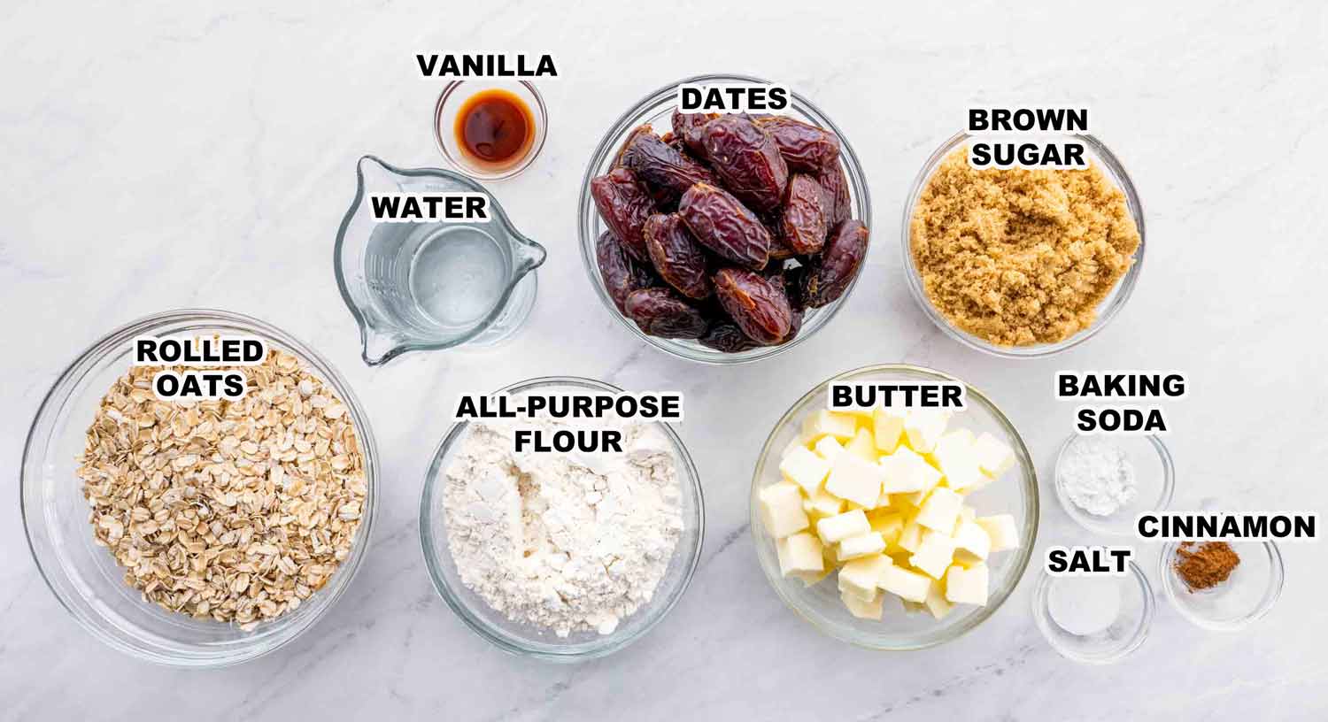 ingredients needed to make date squares.