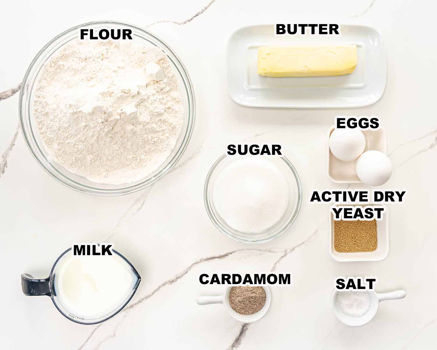 ingredients needed to make finnish cardamom rolls.