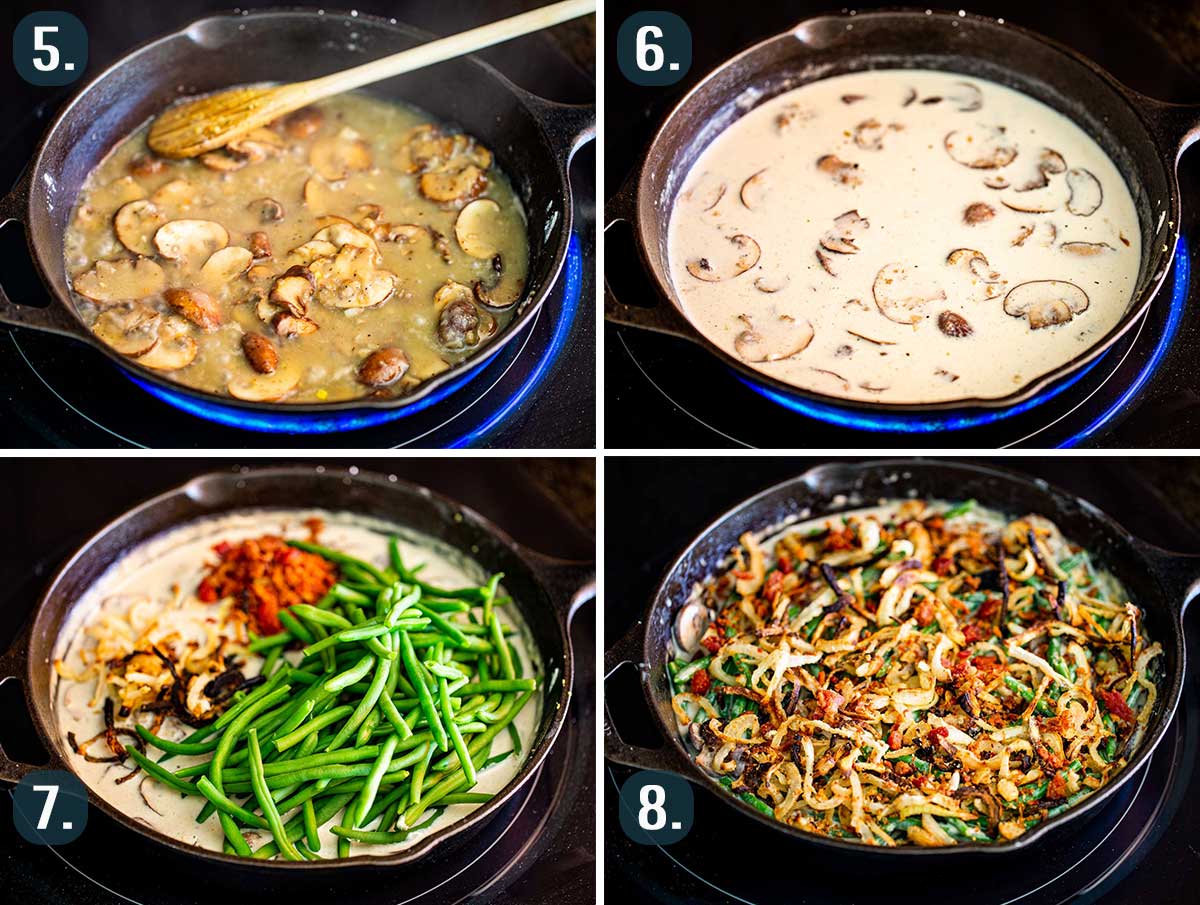 process shots showing how to make green bean casserole.