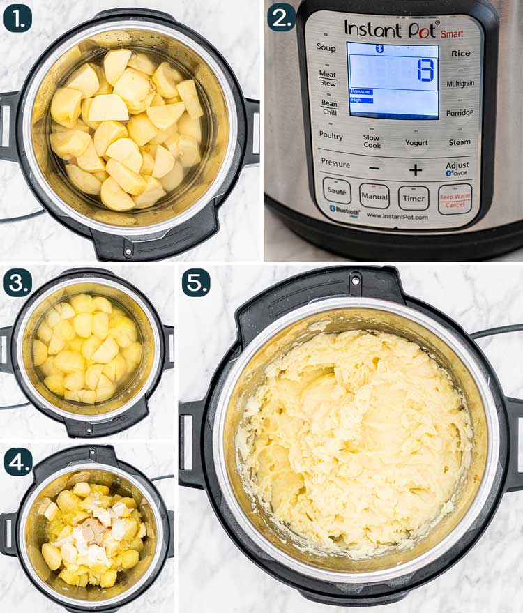process shots showing how to make instant pot mashed potatoes