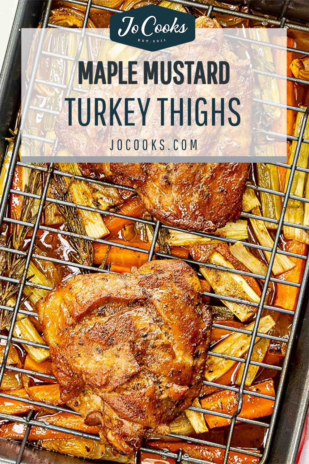 pin for maple mustard roasted turkey thighs.