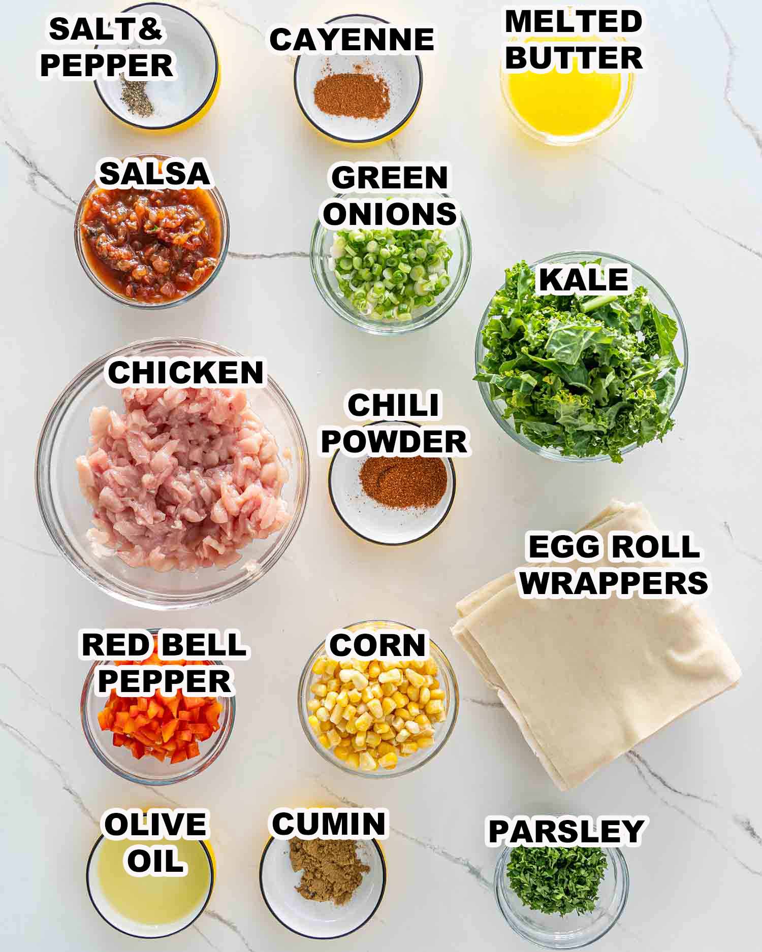 ingredients needed to make mexican chicken egg rolls.