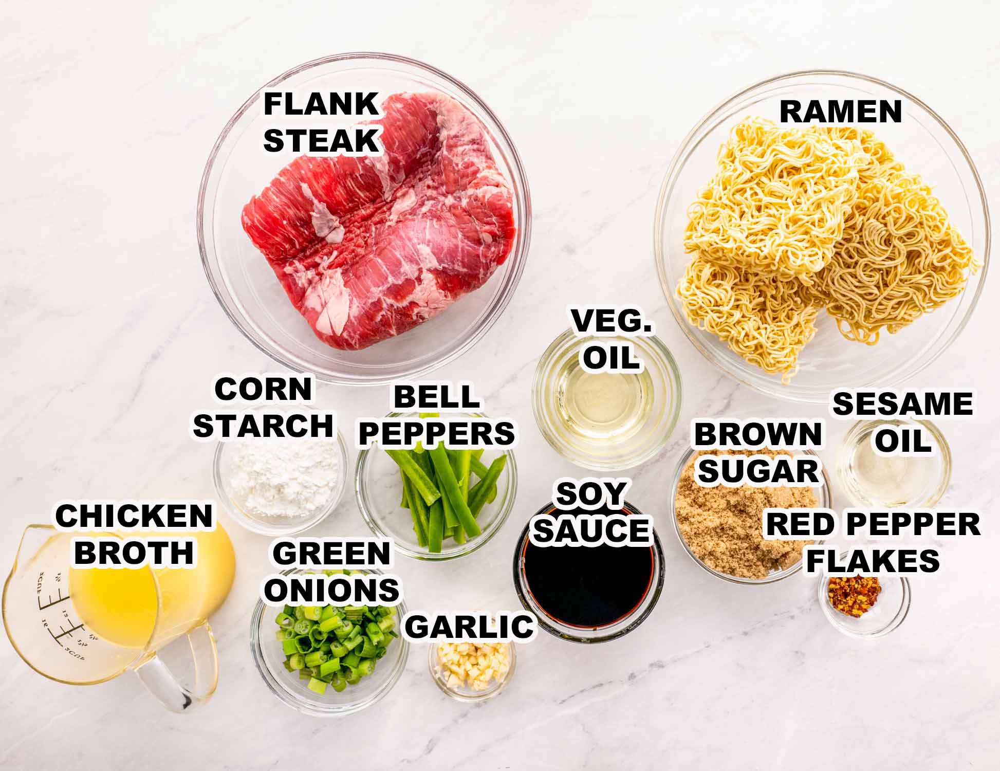 ingredients needed to make mongolian beef noodles.