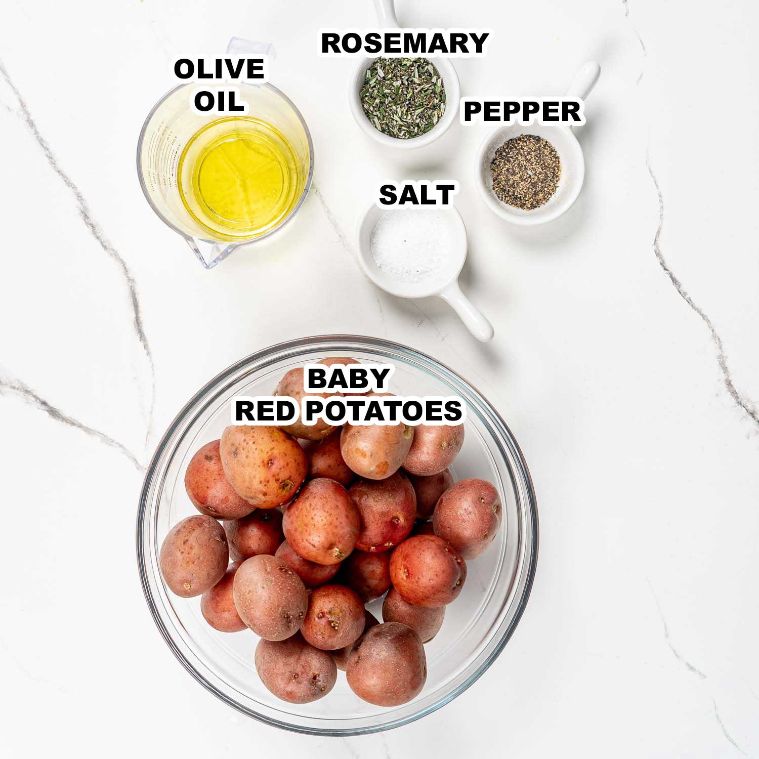 ingredients needed to make rosemary smashed potatoes.