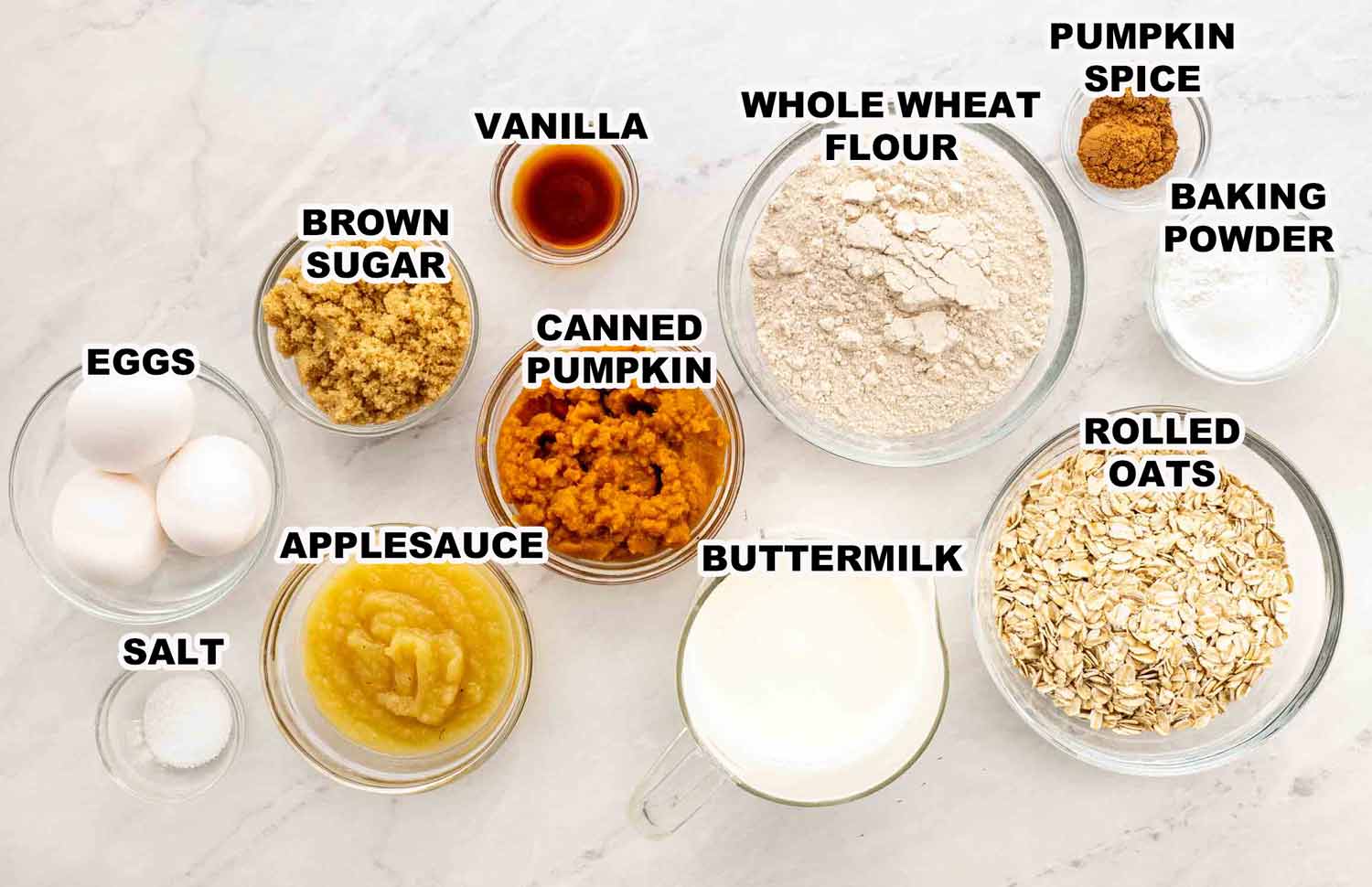 ingredients needed to make whole wheat pumpkin pancakes.