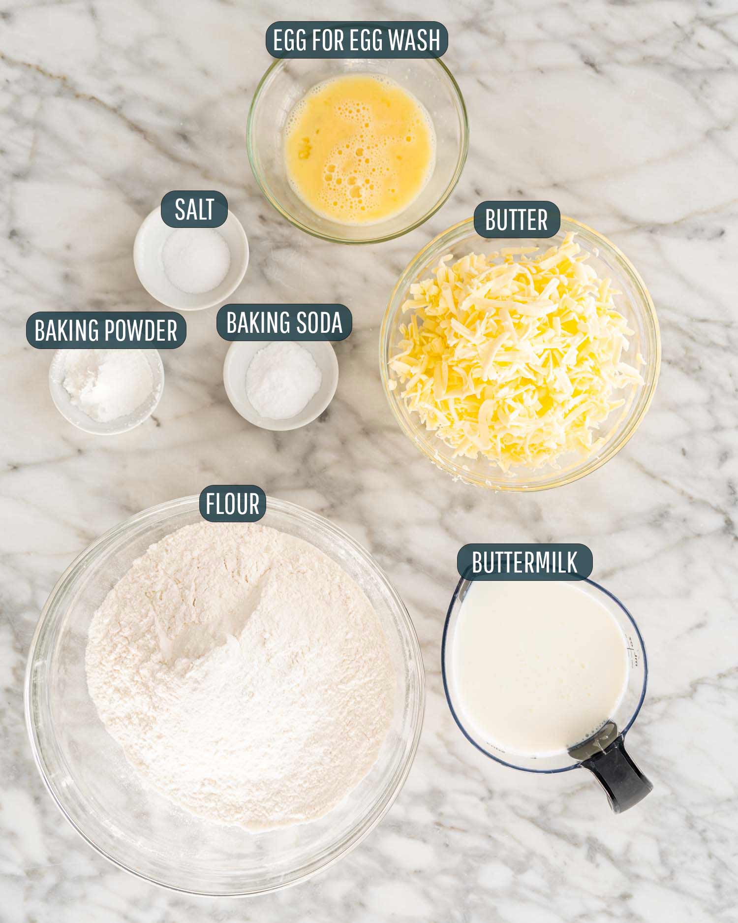 ingredients needed to make buttermilk biscuits.