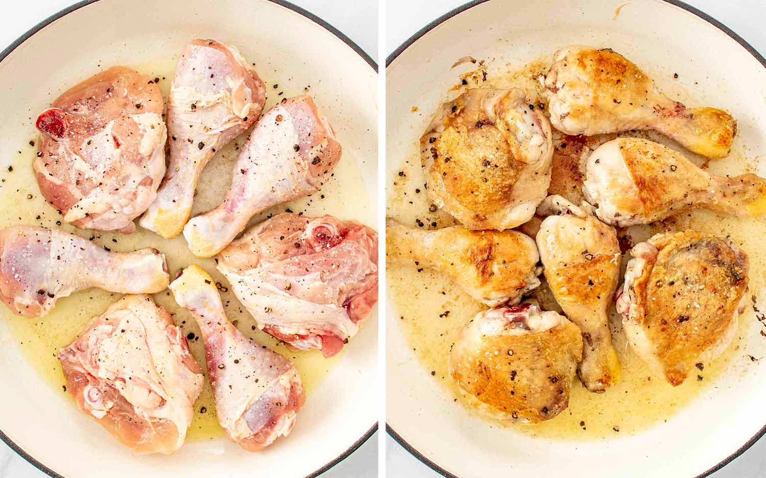 process shots showing how to make chicken paprikash.