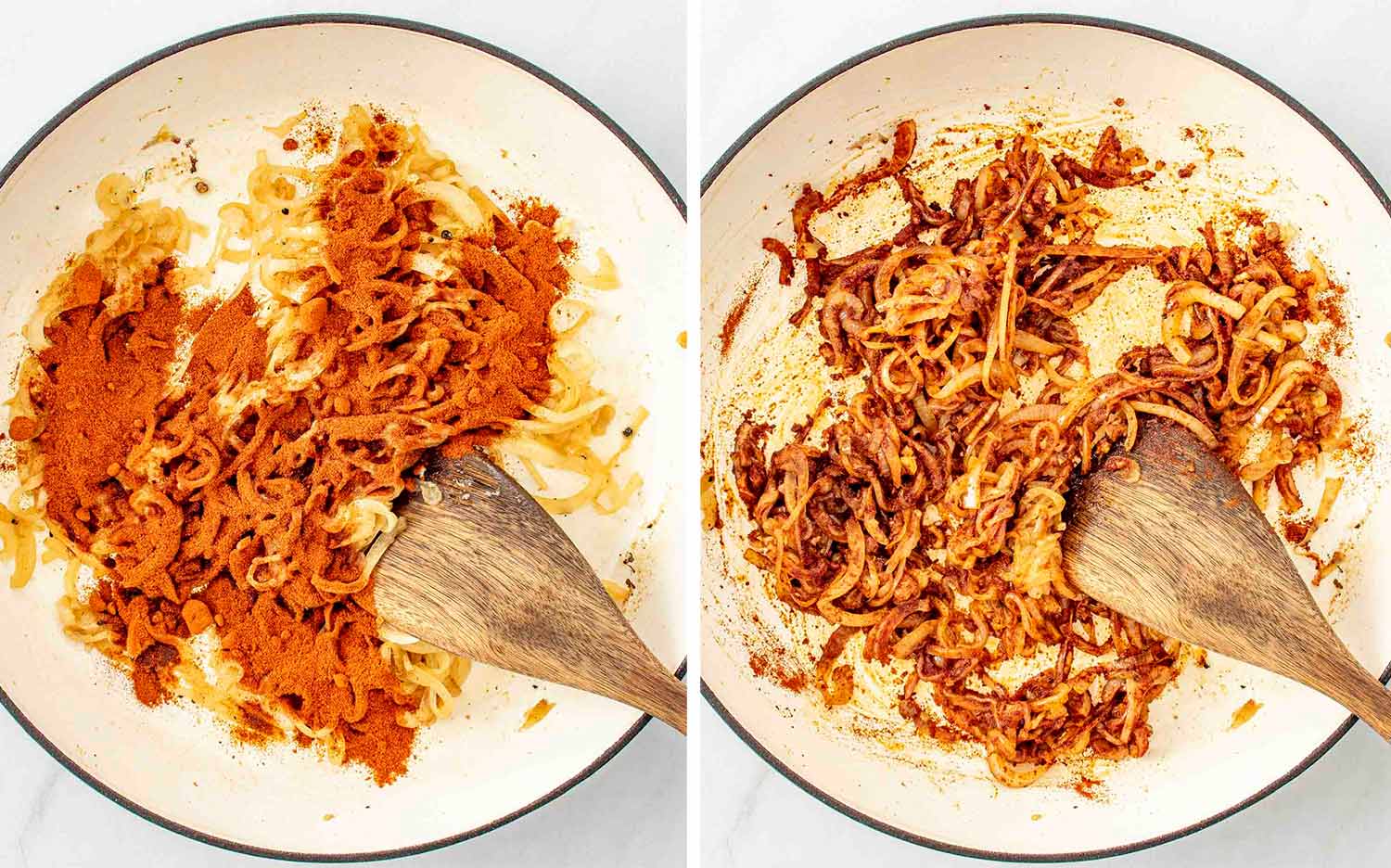 process shots showing how to make chicken paprikash.