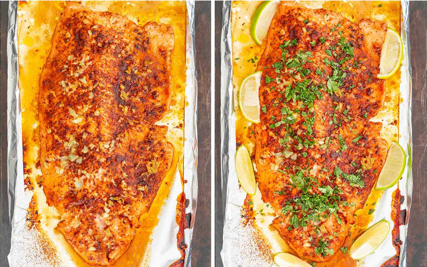 process shots showing how to make cilantro lime salmon.