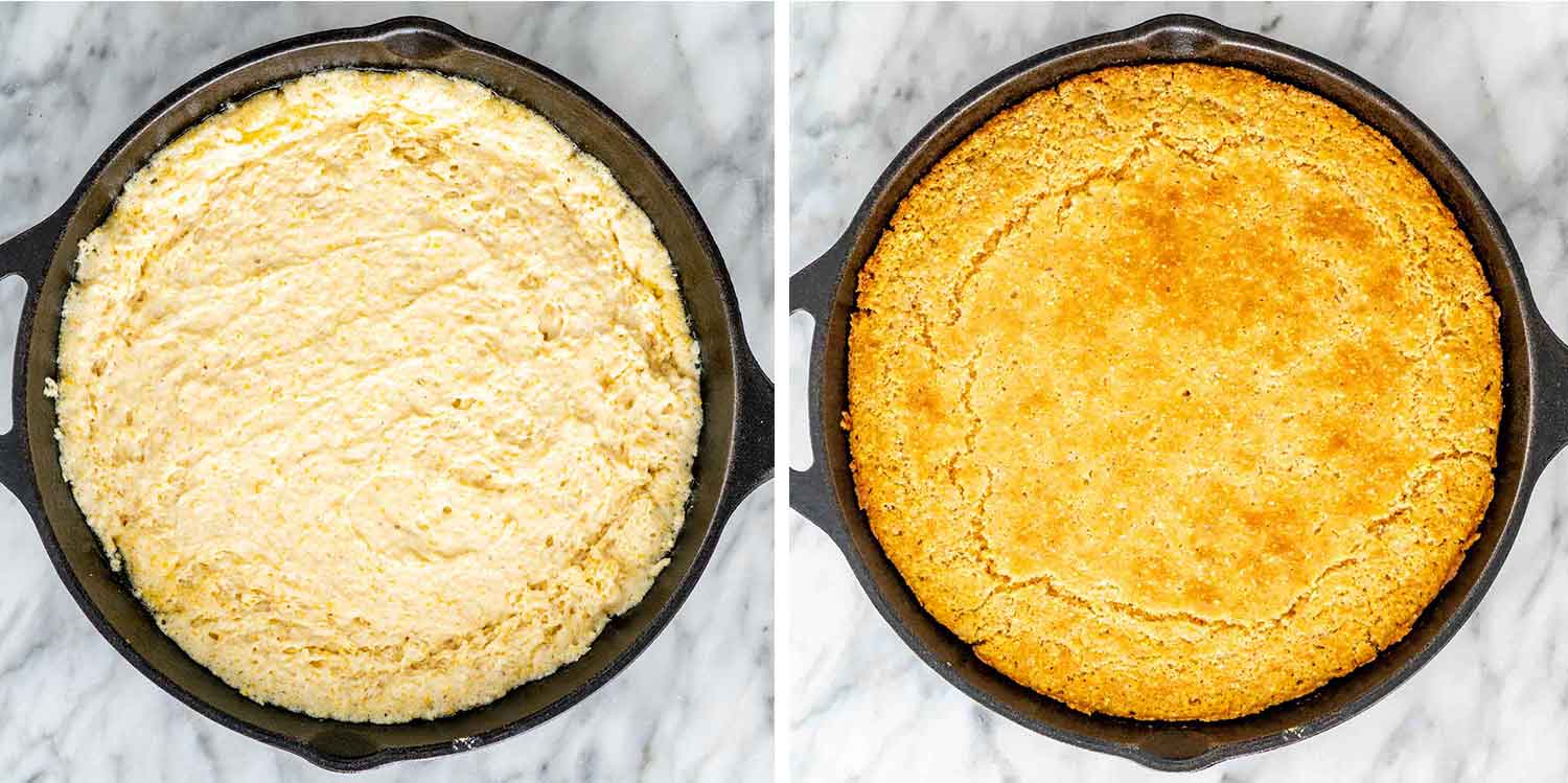 process shots showing how to make cornbread.