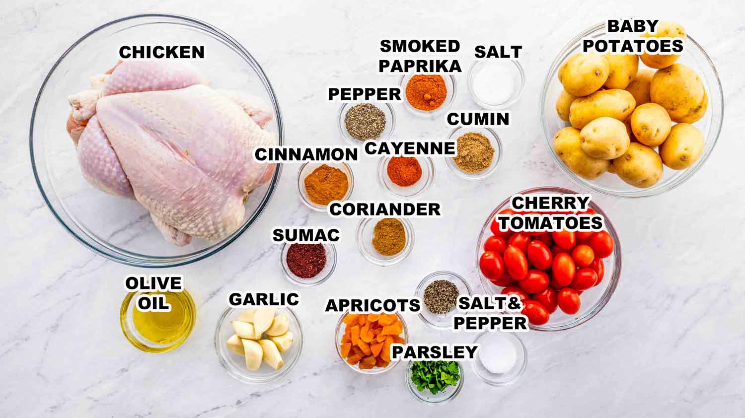 ingredients needed to make moroccan roast chicken.
