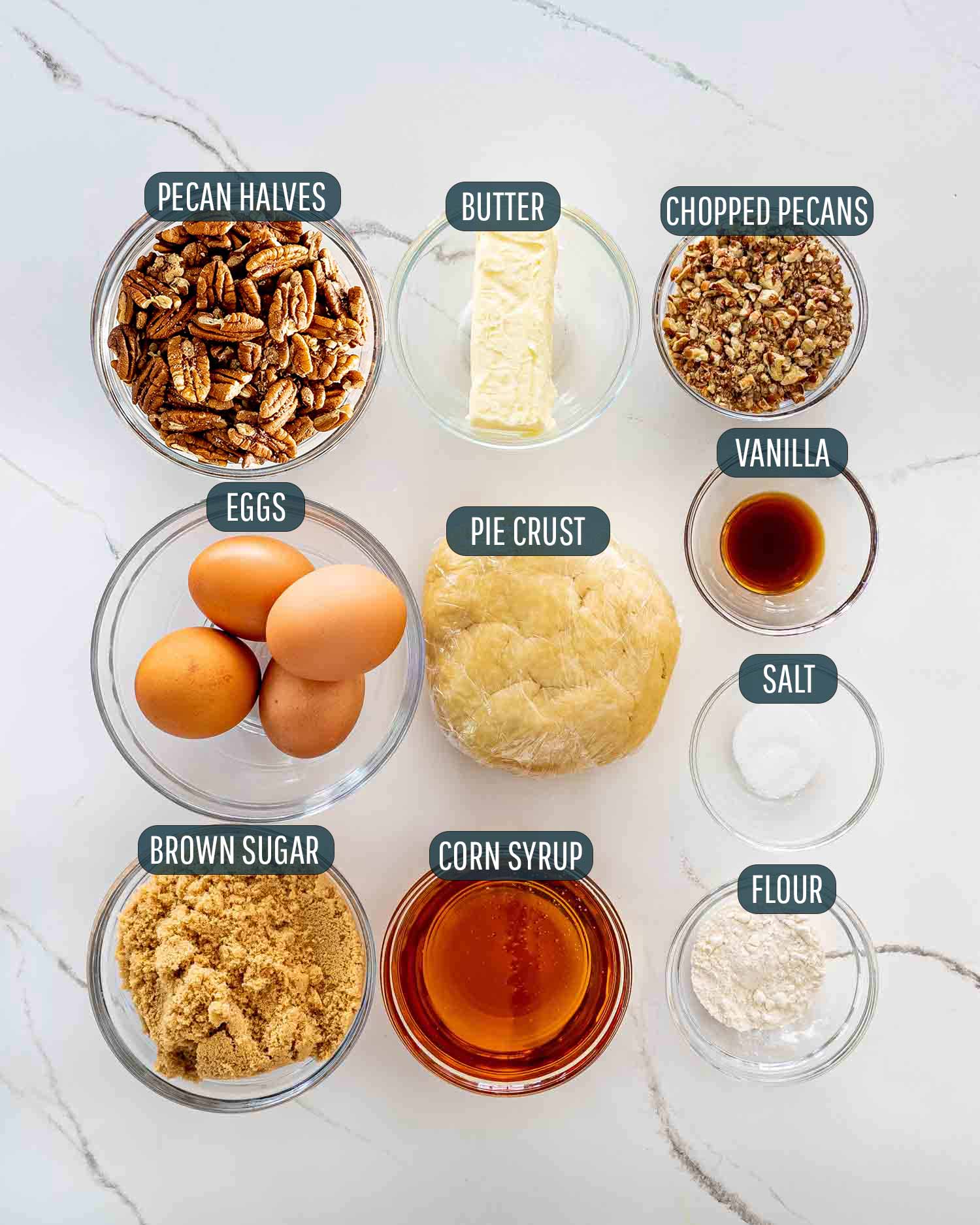 ingredients needed to make pecan pie.