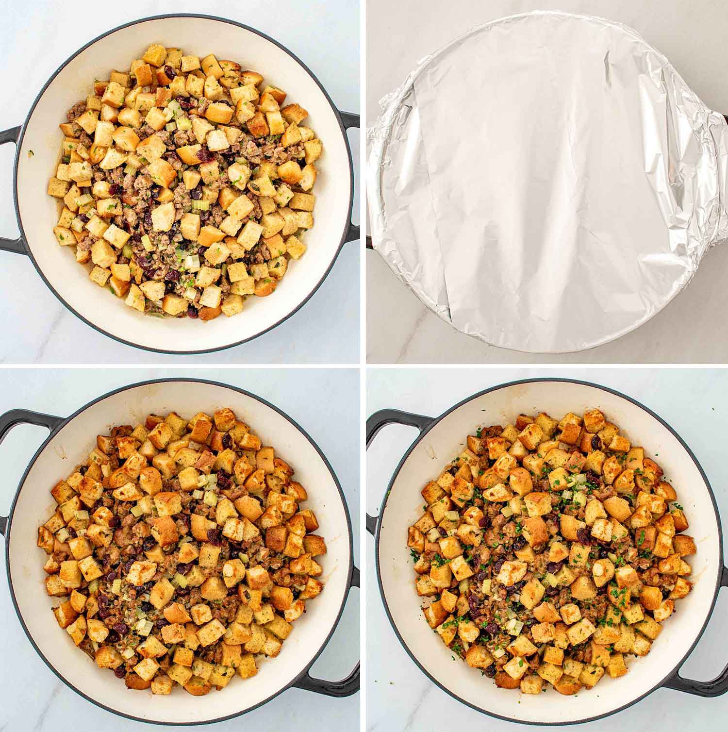 process shots showing how to make sausage stuffing.
