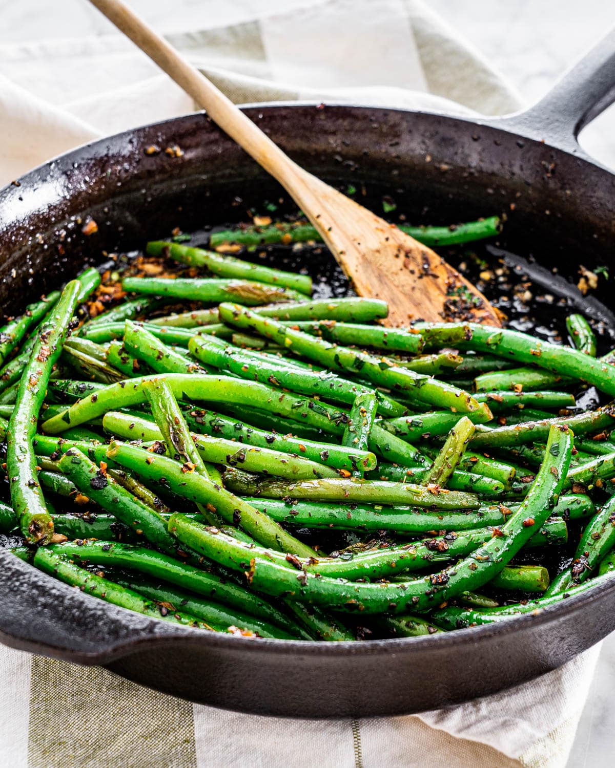 green beans sautéed in a skillet