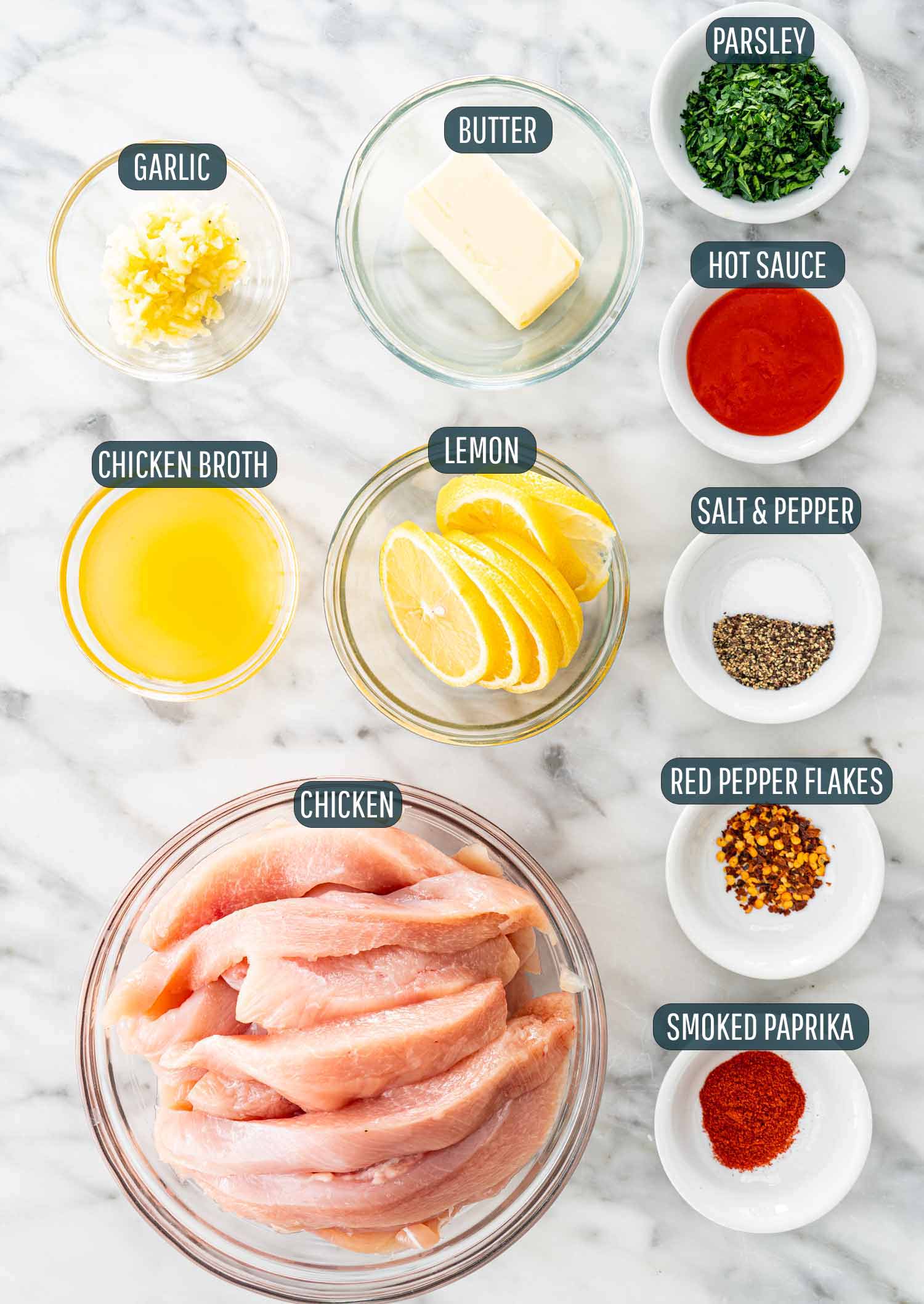 ingredients needed to make garlic butter chicken.