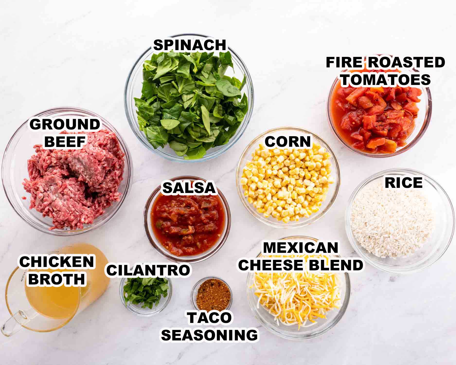 ingredients needed to make mexican beef and rice casserole.