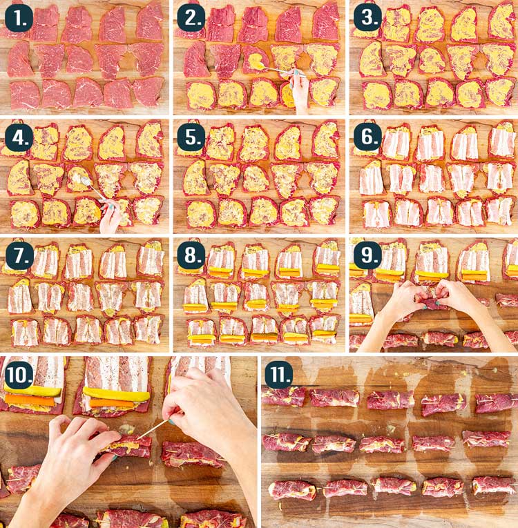 process shots showing how to assemble meat rouladen