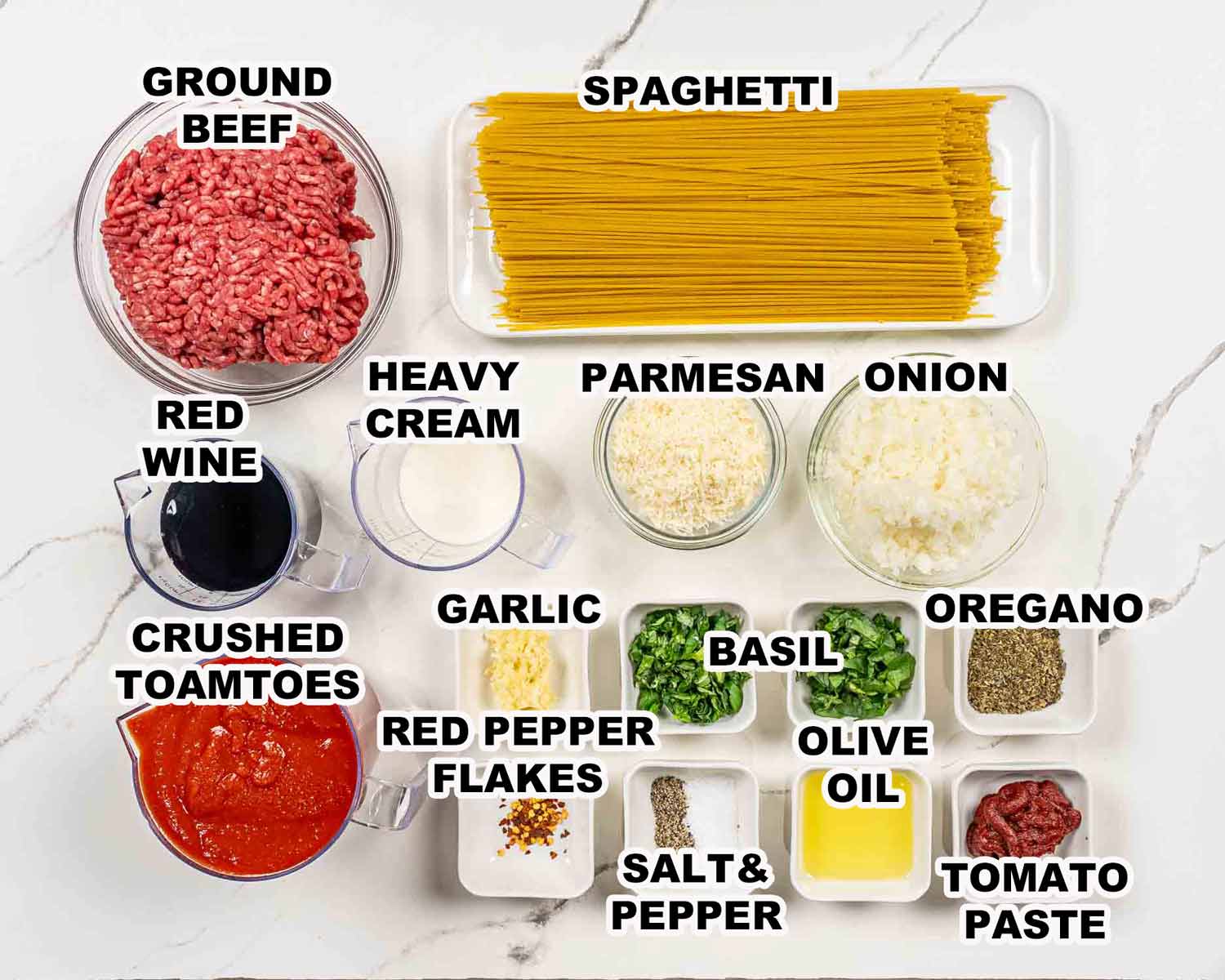 ingredients needed to make spaghetti bolognese.